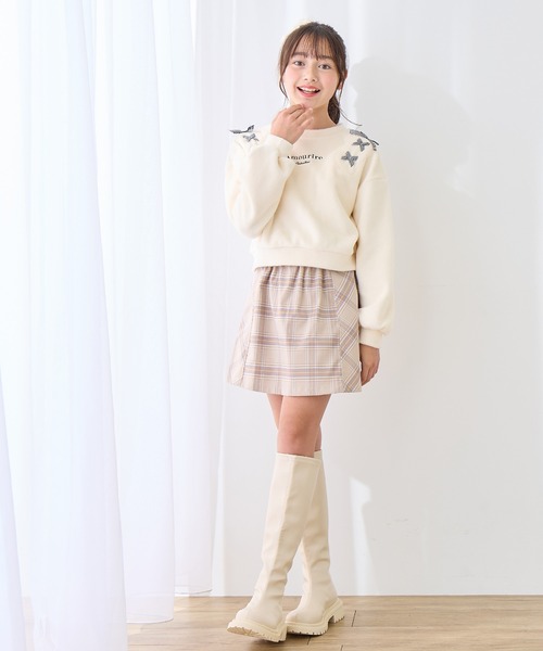 セットアップ可】チェック柄フロントリボンキュロット(130cm～150cm