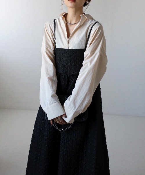 Bonjour Sagan（ボンジュールサガン）の「膨れジャガードバックシャンキャミワンピース（ワンピース・レディース・ブラウン/ライトベージュ/ブラック・FREE）」の4枚目の写真