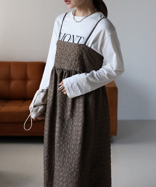 Bonjour Sagan（ボンジュールサガン）の「膨れジャガードバックシャンキャミワンピース（ワンピース・レディース・ブラウン/ライトベージュ/ブラック・FREE）」の11枚目の写真