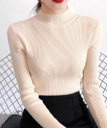 薄手タートルネック 　細身リブニット