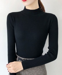 薄手タートルネック 細身リブニット
