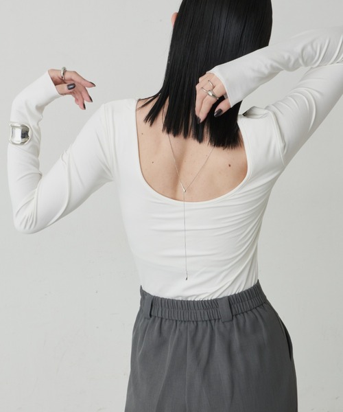 Aunt Marie's(アントマリーズ)の「カップ付きバックオープンヒートトップス / カップ取り外し可能(Tシャツ/カットソー・レディース・チャコールグレー/ブラック/ホワイト・FREE)」の10枚目の写真