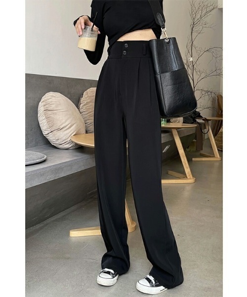 COCOMOMO（ココモモ）の「ハイウエストワイドスラックス（スラックス・レディース・ブラック/ブラウン/ダークグレー・S/M/L）」の6枚目の写真