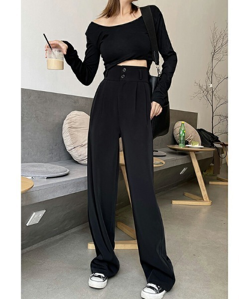 COCOMOMO（ココモモ）の「ハイウエストワイドスラックス（スラックス・レディース・ブラック/ブラウン/ダークグレー・S/M/L）」の8枚目の写真