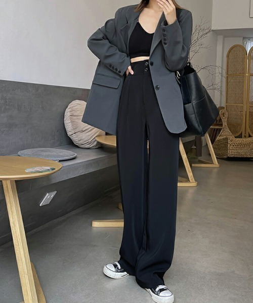 COCOMOMO（ココモモ）の「ハイウエストワイドスラックス（スラックス・レディース・ブラック/ブラウン/ダークグレー・S/M/L）」の12枚目の写真