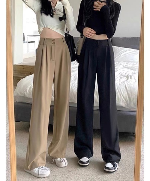 COCOMOMO（ココモモ）の「ハイウエストワイドスラックス（スラックス・レディース・ブラック/ブラウン/ダークグレー・S/M/L）」の15枚目の写真