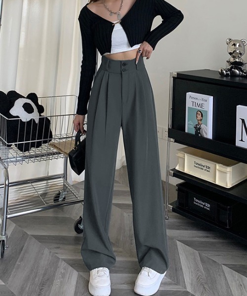 COCOMOMO（ココモモ）の「ハイウエストワイドスラックス（スラックス・レディース・ブラック/ブラウン/ダークグレー・S/M/L）」の4枚目の写真