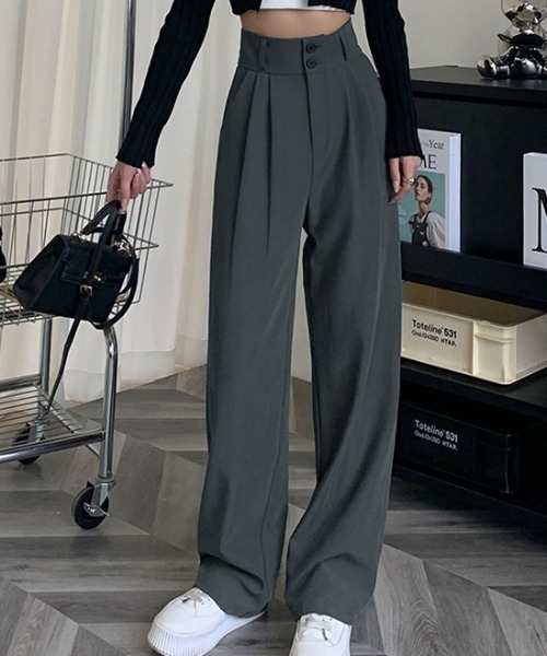 COCOMOMO（ココモモ）の「ハイウエストワイドスラックス（スラックス・レディース・ブラック/ブラウン/ダークグレー・S/M/L）」の17枚目の写真