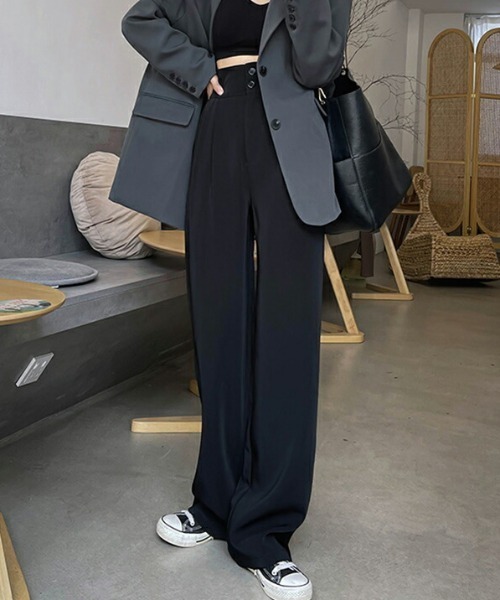 COCOMOMO（ココモモ）の「ハイウエストワイドスラックス（スラックス・レディース・ブラック/ブラウン/ダークグレー・S/M/L）」の16枚目の写真