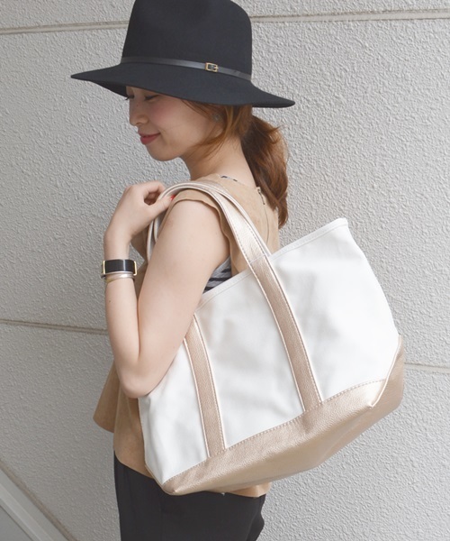 Khaju（カージュ）の「Khaju:キャンバストートバッグ□（トートバッグ・レディース・ネイビー/ピンク/ゴールド・ONE SIZE）」の3枚目の写真