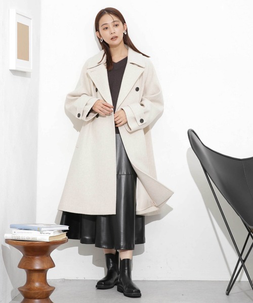 NANO universe（ナノユニバース）の「ウールビーバーミドルAラインコート（ピーコート・レディース・アイボリー/ダークネイビー/モカ・S/M）」の7枚目の写真
