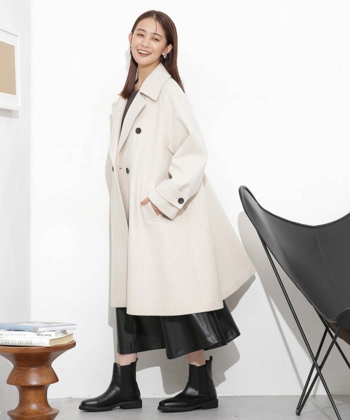 NANO universe（ナノユニバース）の「ウールビーバーミドルAラインコート（ピーコート・レディース・アイボリー/ダークネイビー/モカ・S/M）」の11枚目の写真