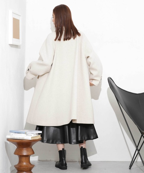 NANO universe（ナノユニバース）の「ウールビーバーミドルAラインコート（ピーコート・レディース・アイボリー/ダークネイビー/モカ・S/M）」の13枚目の写真