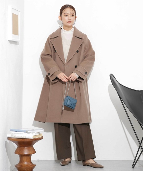 NANO universe（ナノユニバース）の「ウールビーバーミドルAラインコート（ピーコート・レディース・アイボリー/ダークネイビー/モカ・S/M）」の15枚目の写真