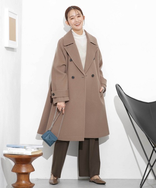 NANO universe（ナノユニバース）の「ウールビーバーミドルAラインコート（ピーコート・レディース・アイボリー/ダークネイビー/モカ・S/M）」の17枚目の写真