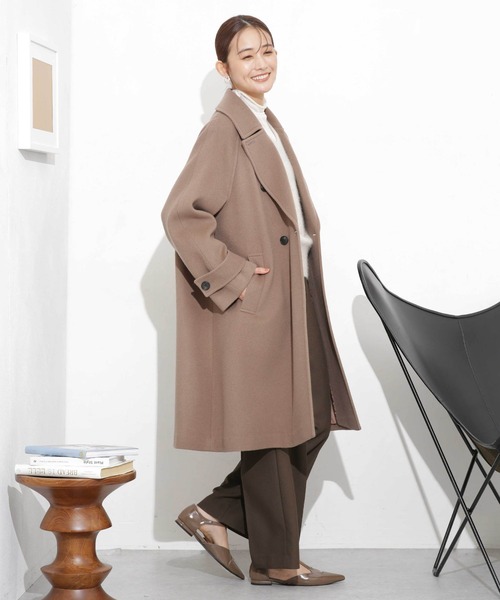 NANO universe（ナノユニバース）の「ウールビーバーミドルAラインコート（ピーコート・レディース・アイボリー/ダークネイビー/モカ・S/M）」の19枚目の写真