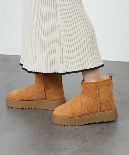 FREAK'S STORE（フリークスストア）の「限定展開　厚底 ムートン ブーツ（ブーツ・レディース・グレー/ブラック/ピンク/キャメル・37/36/38）」の16枚目の写真