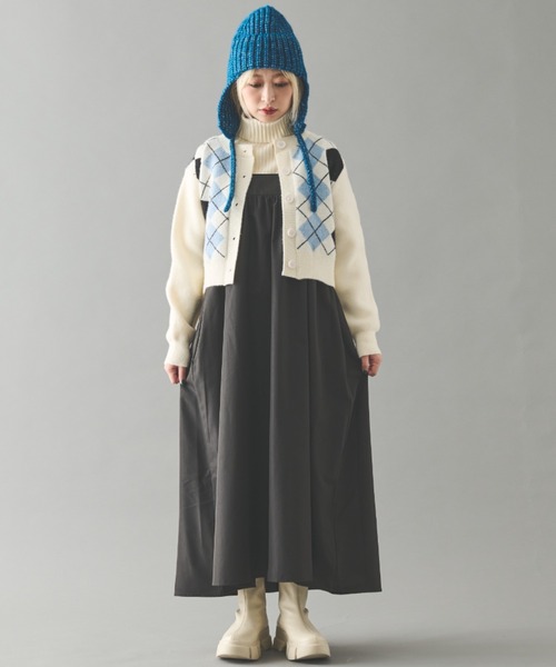 MERLOT（メルロー）の「アーガイルカーディガン（ニット/セーター・レディース・ブラック/ホワイト・FREE）」の7枚目の写真