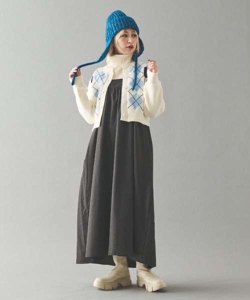 MERLOT（メルロー）の「アーガイルカーディガン（ニット/セーター・レディース・ブラック/ホワイト・FREE）」の8枚目の写真