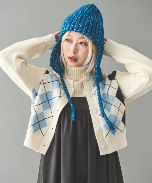 MERLOT（メルロー）の「アーガイルカーディガン（ニット/セーター・レディース・ブラック/ホワイト・FREE）」の3枚目の写真