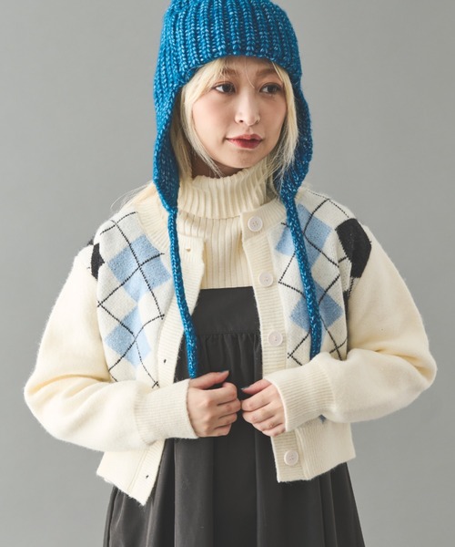 MERLOT（メルロー）の「アーガイルカーディガン（ニット/セーター・レディース・ブラック/ホワイト・FREE）」の4枚目の写真