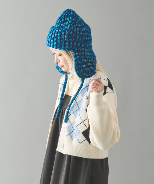 MERLOT（メルロー）の「アーガイルカーディガン（ニット/セーター・レディース・ブラック/ホワイト・FREE）」の5枚目の写真