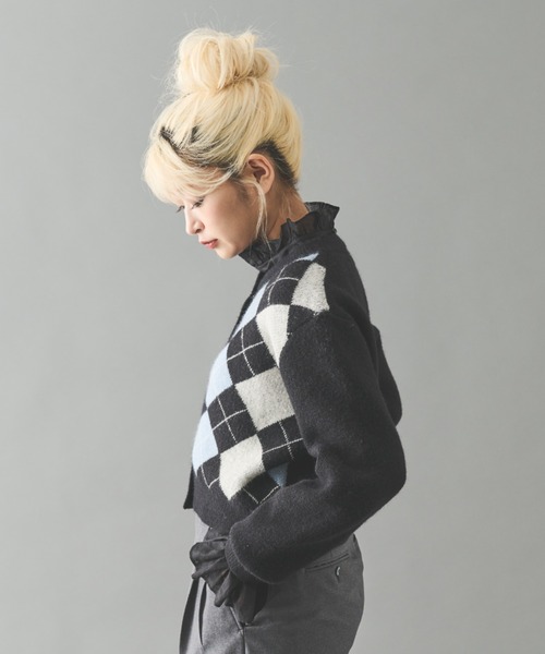 MERLOT（メルロー）の「アーガイルカーディガン（ニット/セーター・レディース・ブラック/ホワイト・FREE）」の14枚目の写真