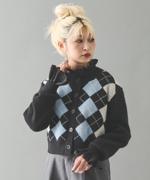 MERLOT（メルロー）の「アーガイルカーディガン（ニット/セーター・レディース・ブラック/ホワイト・FREE）」の12枚目の写真