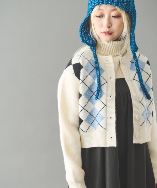 MERLOT（メルロー）の「アーガイルカーディガン（ニット/セーター・レディース・ブラック/ホワイト・FREE）」の20枚目の写真