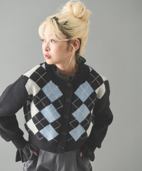 MERLOT（メルロー）の「アーガイルカーディガン（ニット/セーター・レディース・ブラック/ホワイト・FREE）」の21枚目の写真