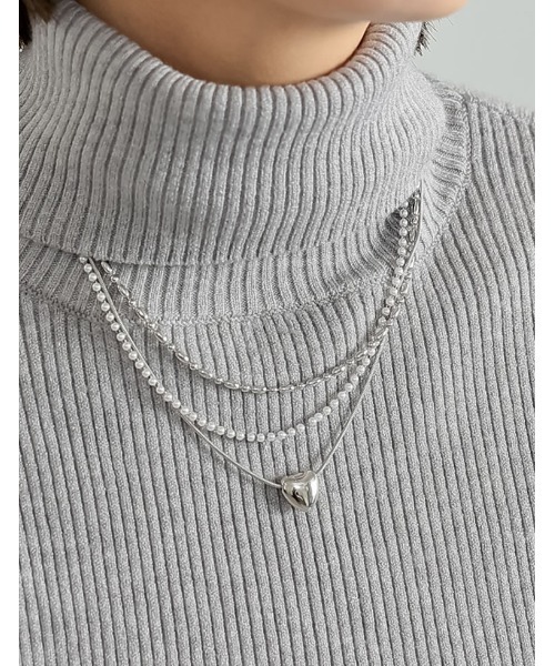 Re:EDIT（リエディ）の「[3点セット]ハートorボールモチーフ3連チェーンネックレス（ネックレス・レディース・シルバー/シルバー系その他/ゴールド/ゴールド系その他・FREE）」の2枚目の写真