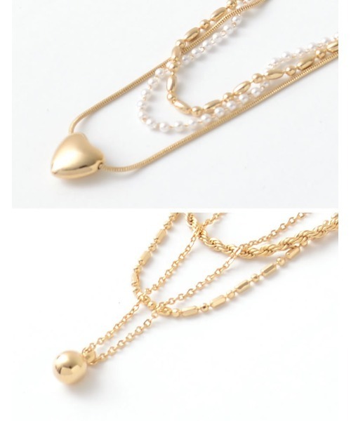 Re:EDIT（リエディ）の「[3点セット]ハートorボールモチーフ3連チェーンネックレス（ネックレス・レディース・シルバー/シルバー系その他/ゴールド/ゴールド系その他・FREE）」の11枚目の写真