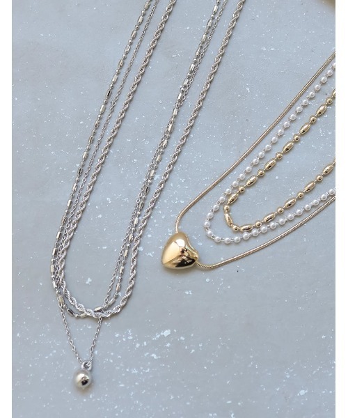 Re:EDIT（リエディ）の「[3点セット]ハートorボールモチーフ3連チェーンネックレス（ネックレス・レディース・シルバー/シルバー系その他/ゴールド/ゴールド系その他・FREE）」の14枚目の写真
