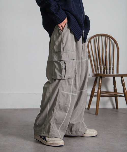 NILWAY（ニルウェイ）の「ピーチスキンステッチワイドミリタリーカーゴパンツ（カーゴパンツ・メンズ・カーキ/ブラック/グレー・MEDIUM/LARGE）」の3枚目の写真
