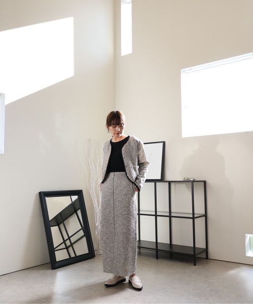 ULEULA(ウルア)の「ツイードノーカラーパイピングジャケット/オケージョン(ノーカラージャケット・レディース・ブラック/アイボリー・FREE)」の8枚目の写真