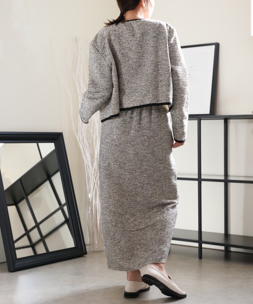 ULEULA(ウルア)の「ツイードノーカラーパイピングジャケット/オケージョン(ノーカラージャケット・レディース・ブラック/アイボリー・FREE)」の6枚目の写真