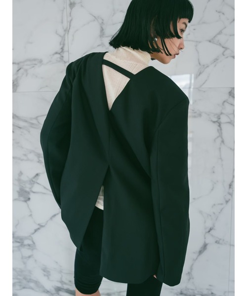 sahara（サハラ）の「Collarless Over Jacket（ノーカラージャケット・レディース・ホワイト/ブラック/ブラウン系その他・FREE）」の4枚目の写真