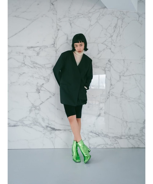 sahara（サハラ）の「Collarless Over Jacket（ノーカラージャケット・レディース・ホワイト/ブラック/ブラウン系その他・FREE）」の5枚目の写真