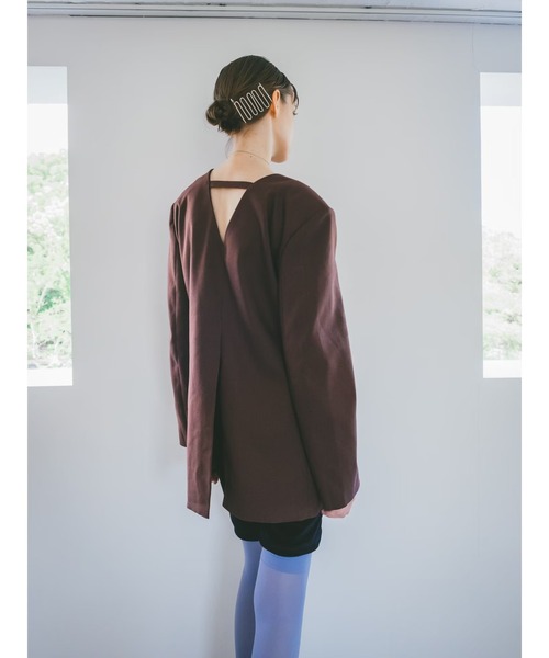 sahara（サハラ）の「Collarless Over Jacket（ノーカラージャケット・レディース・ホワイト/ブラック/ブラウン系その他・FREE）」の15枚目の写真