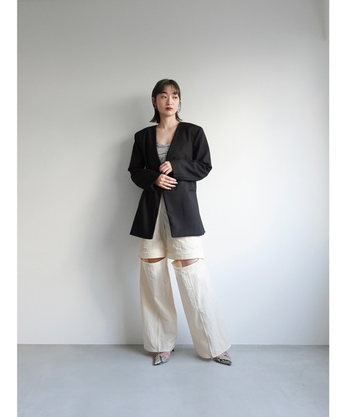 sahara（サハラ）の「Collarless Over Jacket（ノーカラージャケット・レディース・ホワイト/ブラック/ブラウン系その他・FREE）」の12枚目の写真