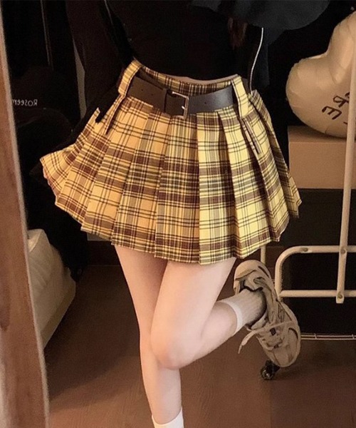 Chick（チック）の「▲Aラインチェックプリーツスカート（スカート・レディース・イエロー/ブラック・S/M）」の5枚目の写真