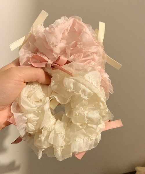 LAC-VERT（ラック・ヴェール）の「リボンシュシュ（ヘアゴム・レディース・ホワイト/ピンク・FREE）」の7枚目の写真