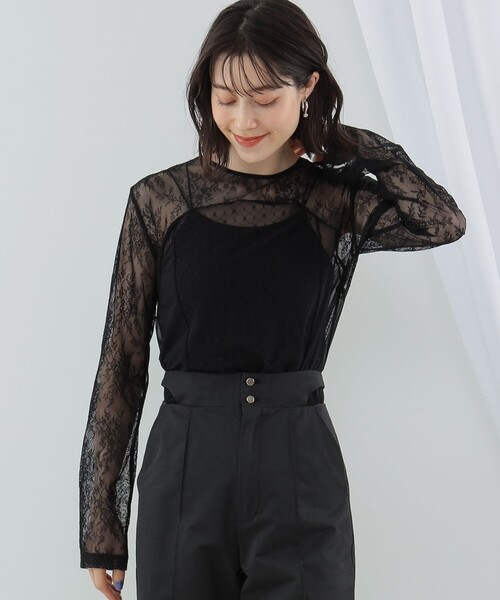 Ray BEAMS（レイビームス）の「Ray BEAMS / レース キリカエ Tシャツ（Tシャツ/カットソー・レディース・ブラック/ホワイト・ONE SIZE）」の2枚目の写真