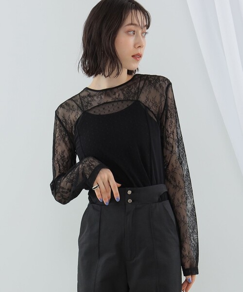 Ray BEAMS（レイビームス）の「Ray BEAMS / レース キリカエ Tシャツ（Tシャツ/カットソー・レディース・ブラック/ホワイト・ONE SIZE）」の14枚目の写真