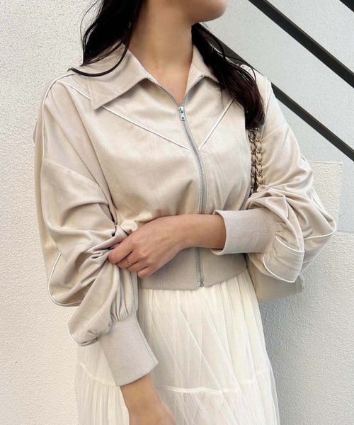 one after another NICE CLAUP（ワンアフターアナザーナイスクラップ）の「サイドラインベロアジャージ（ジャージ・レディース・アイボリー/チャコールグレー/ピンク・FREE）」の3枚目の写真