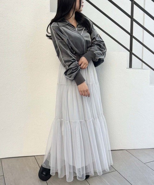 one after another NICE CLAUP（ワンアフターアナザーナイスクラップ）の「サイドラインベロアジャージ（ジャージ・レディース・アイボリー/チャコールグレー/ピンク・FREE）」の15枚目の写真