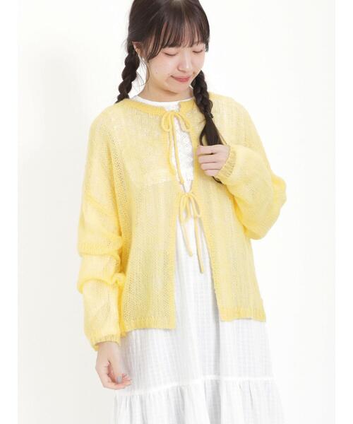 Samansa Mos2(サマンサ モスモス)の「透かしニットカーディガン(カーディガン/ボレロ・レディース・イエロー/オフホワイト/グレー/ブラック・F)」の1枚目の写真