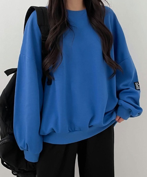 VIVID LADY（ビビッドレディー）の「オーバーフィットトレーナー（Tシャツ/カットソー・レディース・ダークネイビー/ブラック/アイボリー/グレー/ブルー・FREE）」の4枚目の写真