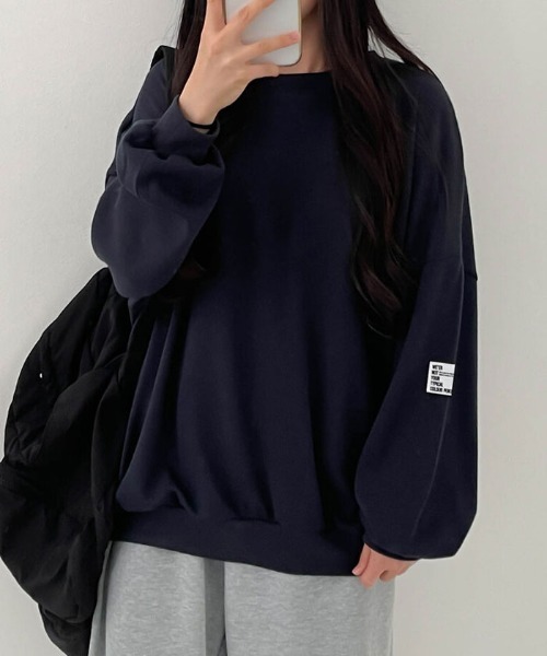 VIVID LADY（ビビッドレディー）の「オーバーフィットトレーナー（Tシャツ/カットソー・レディース・ダークネイビー/ブラック/アイボリー/グレー/ブルー・FREE）」の5枚目の写真