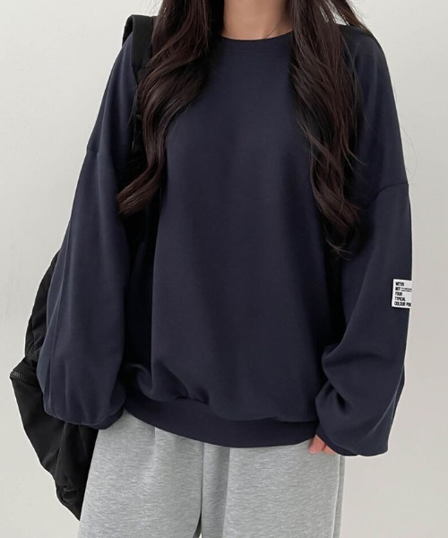 VIVID LADY（ビビッドレディー）の「オーバーフィットトレーナー（Tシャツ/カットソー・レディース・ダークネイビー/ブラック/アイボリー/グレー/ブルー・FREE）」の6枚目の写真